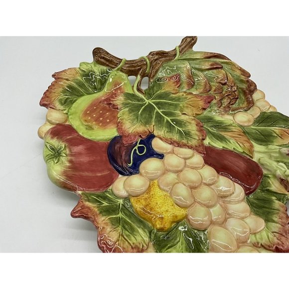 Fitz and Floyd Classic Leaf Shaped Fruit Pattern Plate with Hanging Wire Vintage - Picture 12 of 16
